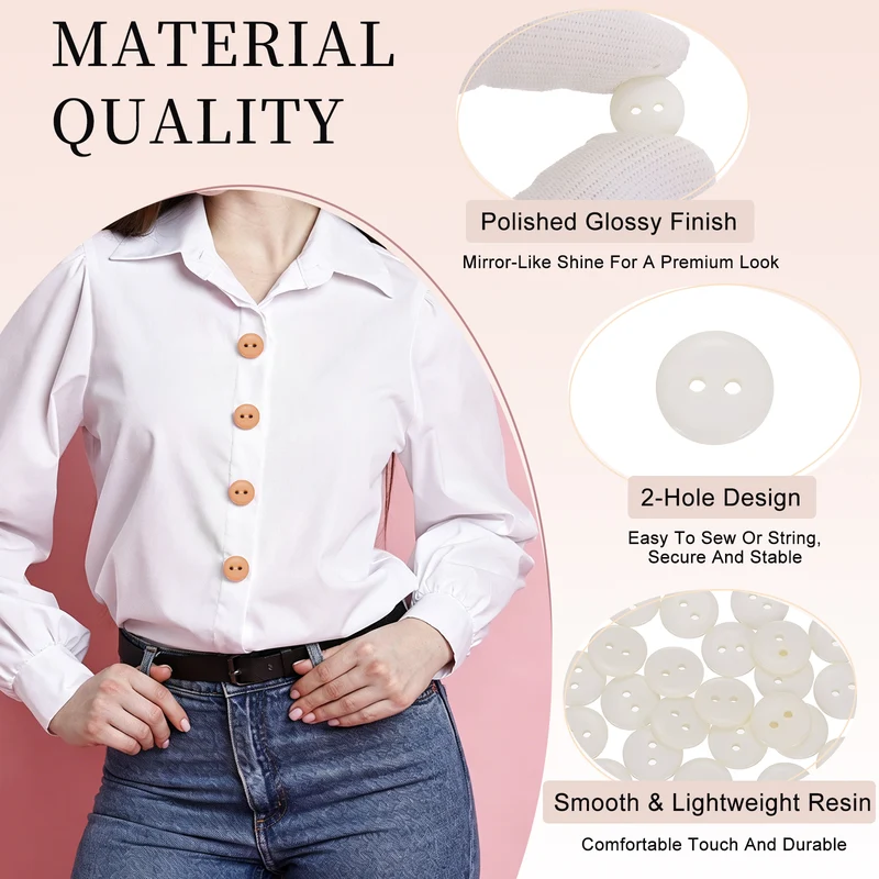 25 Pcs 15mm Resin Sewing Buttons, 2 Hole for Sewing Coats Shirts, Beige