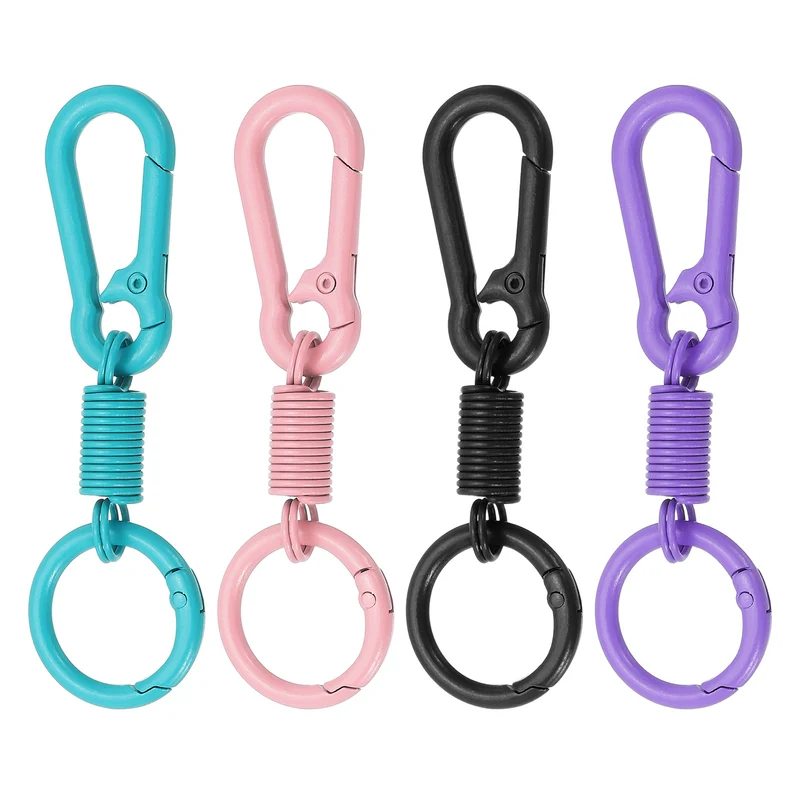 Keychain Clips with O Ring, 4Pcs Quick Release KeyChain, Pink/Black/Purple/Blue
