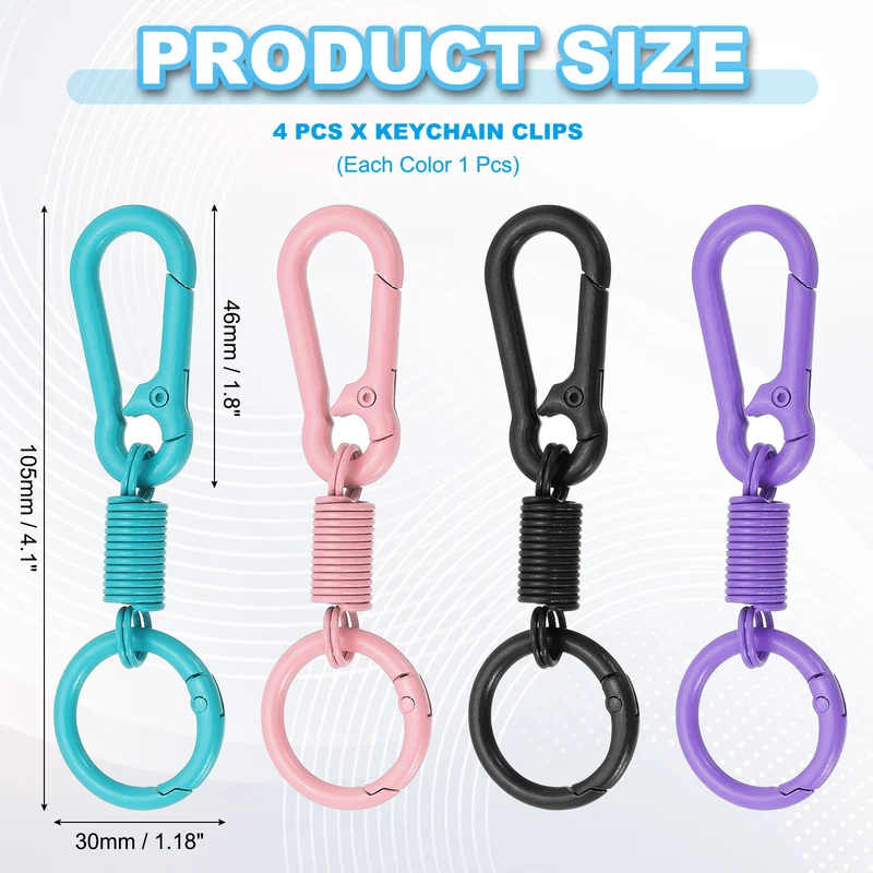 Keychain Clips with O Ring, 4Pcs Quick Release KeyChain, Pink/Black/Purple/Blue