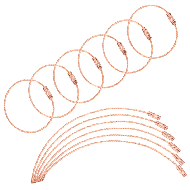22Pcs Wire Keychain Cable 6 Inch Metal Wire Key Ring Loop Rose Gold
