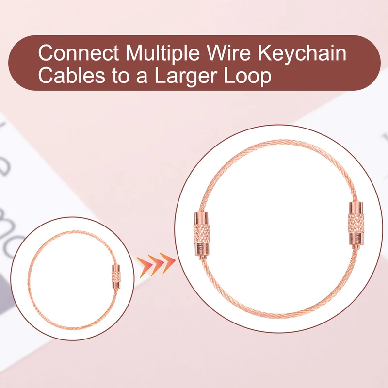22Pcs Wire Keychain Cable 6 Inch Metal Wire Key Ring Loop Rose Gold