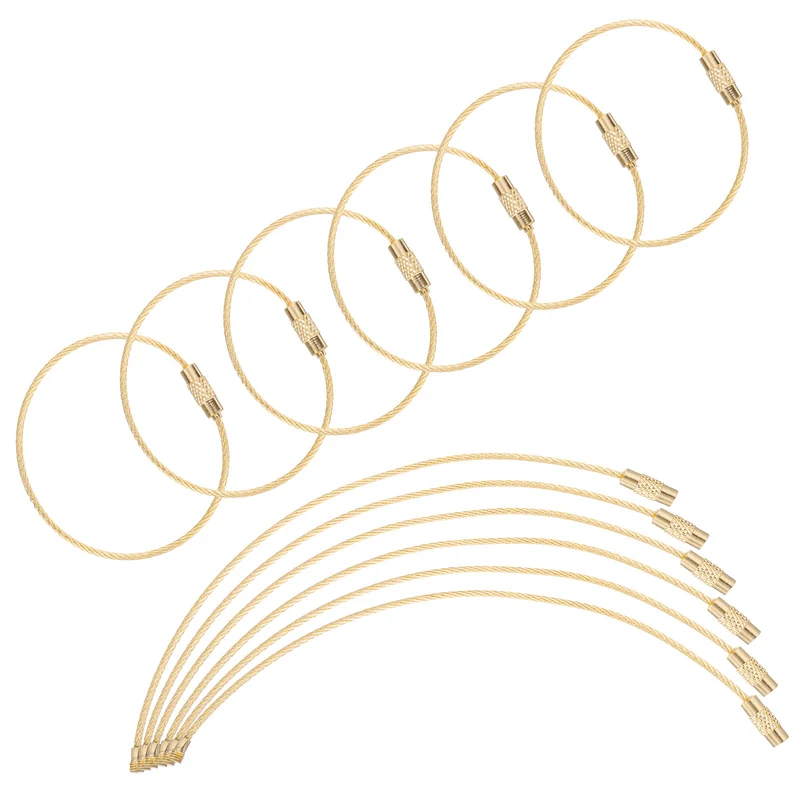 22Pcs Wire Keychain Cable 6 Inch Metal Wire Key Ring Loop Gold