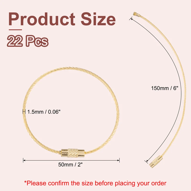 22Pcs Wire Keychain Cable 6 Inch Metal Wire Key Ring Loop Gold