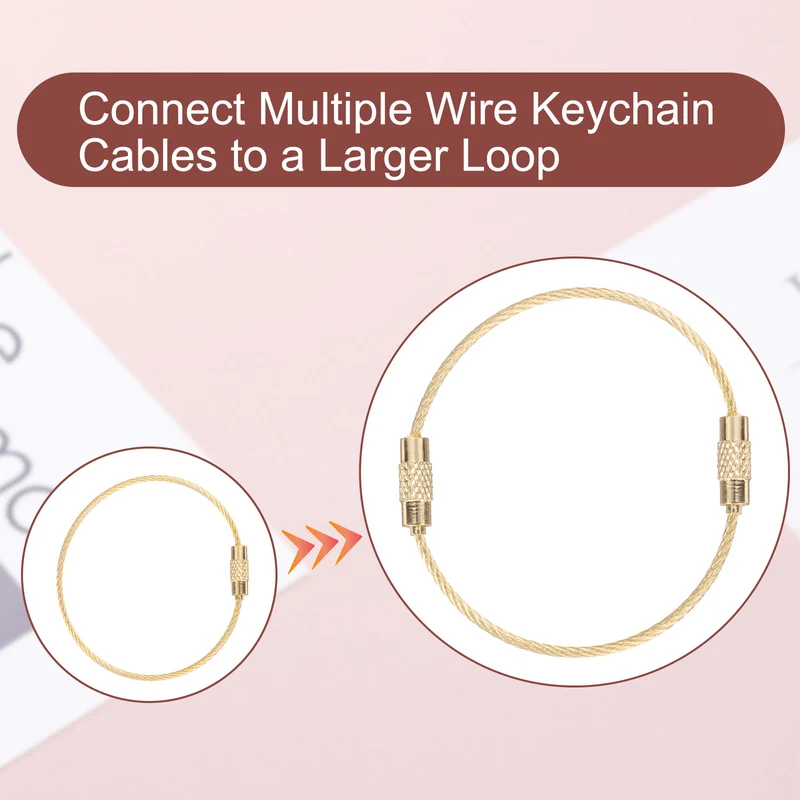 22Pcs Wire Keychain Cable 6 Inch Metal Wire Key Ring Loop Gold
