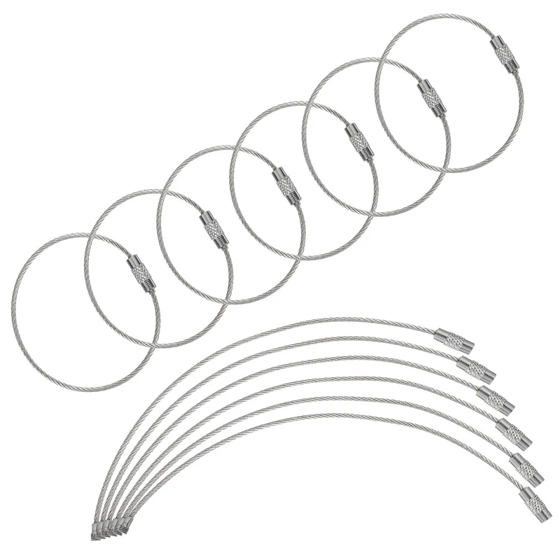 22 Pcs Wire Keychain Cable, 6 Inch Metal Wire Key Ring Loop, Silver