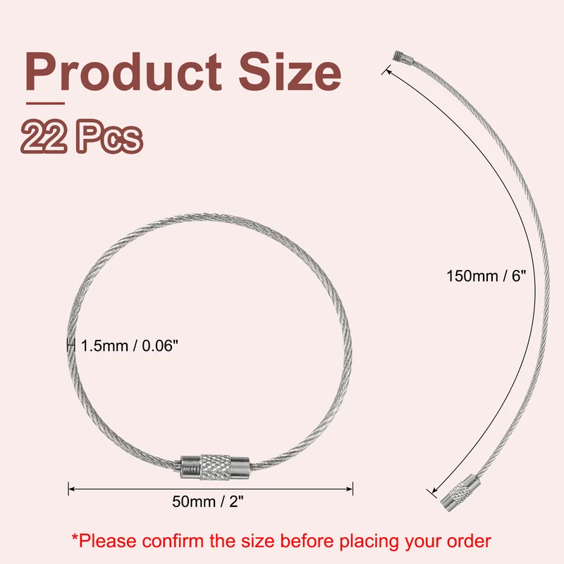 22 Pcs Wire Keychain Cable, 6 Inch Metal Wire Key Ring Loop, Silver