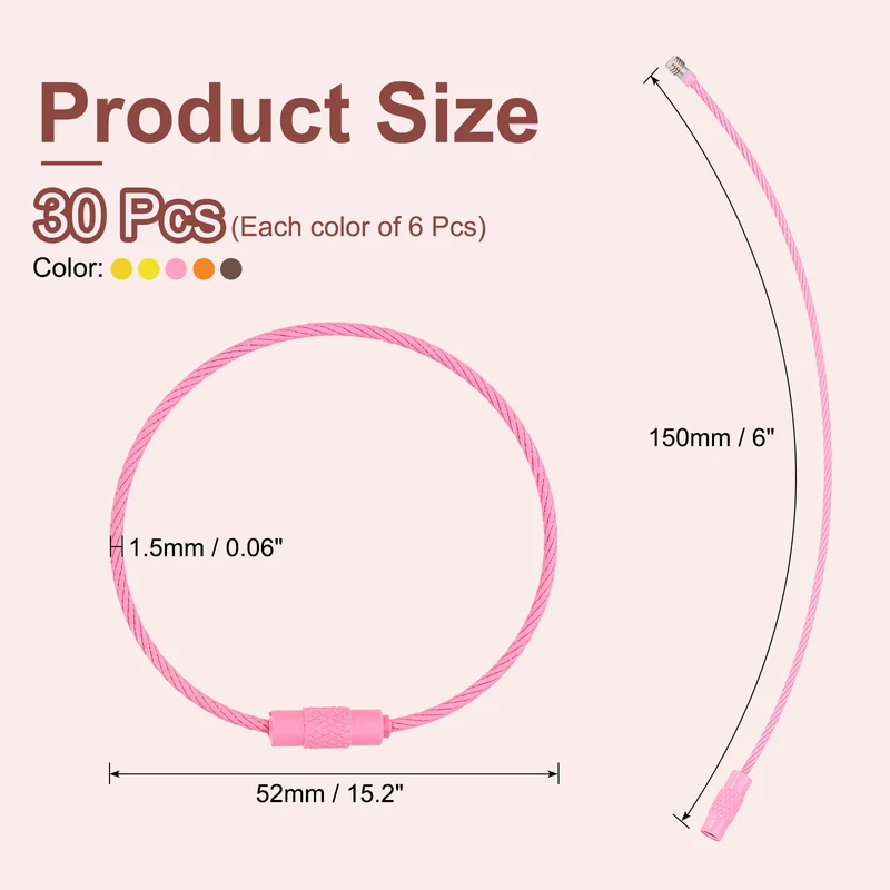 30 Pcs Wire Keychain Cable, 6 Inch Metal Wire Key Ring Loop, Colorful