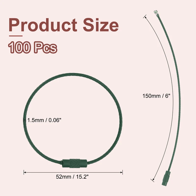 100 Pcs Wire Keychain Cable, 6 Inch Metal Wire Key Ring Loop, Avocado Green