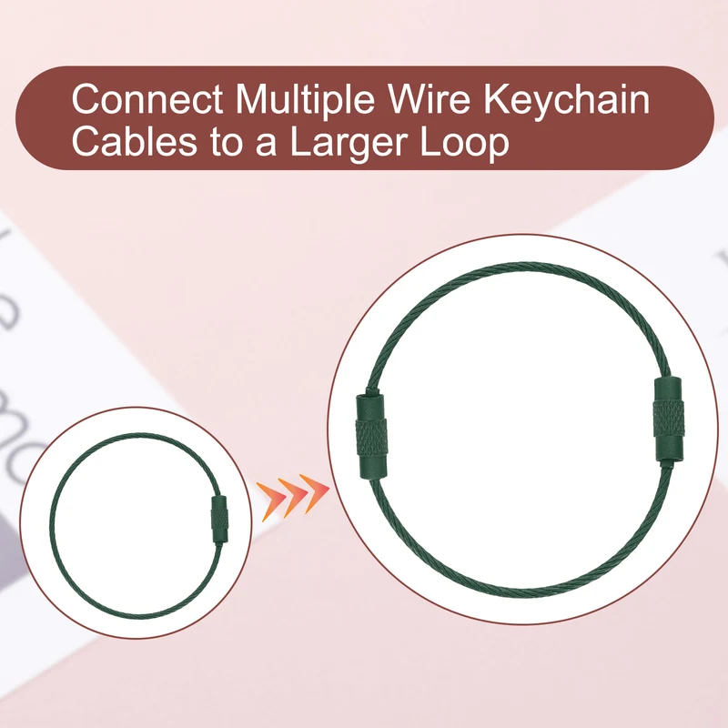 100 Pcs Wire Keychain Cable, 6 Inch Metal Wire Key Ring Loop, Avocado Green