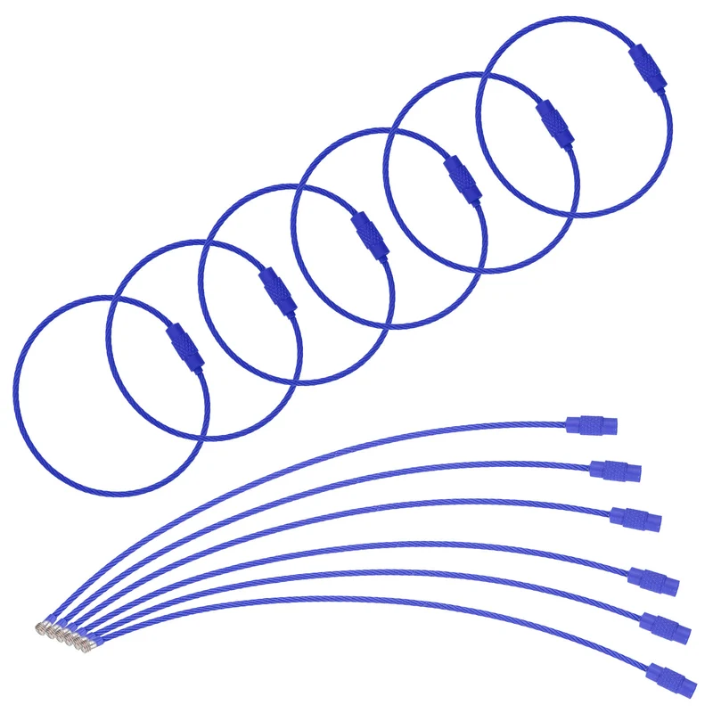 100 Pcs Wire Keychain Cable, 6 Inch Metal Wire Key Ring Loop, Dark Blue