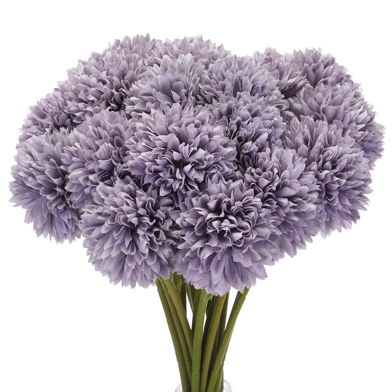 Artificial Flower Heads Silk Chrysanthemum Hydrangea Purple Faux 24Pcs