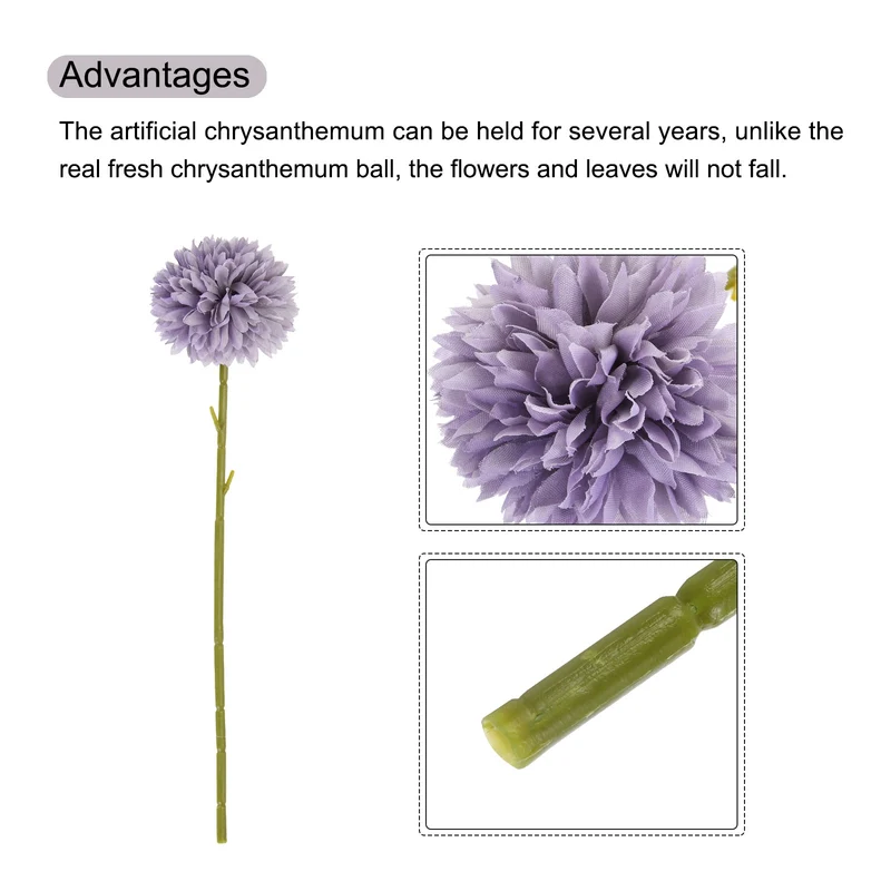 Artificial Flower Heads Silk Chrysanthemum Hydrangea Purple Faux 24Pcs