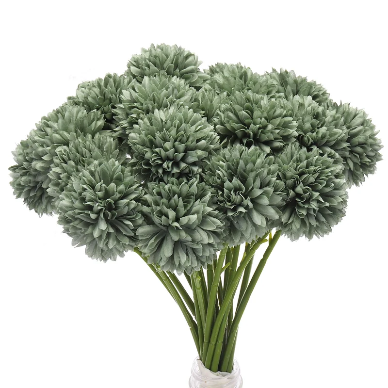Artificial Flower Heads Silk Chrysanthemum Hydrangea Green Faux 24Pcs