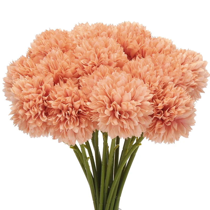 Artificial Flower Heads Silk Chrysanthemum Hydrangea Orange Faux 24Pcs
