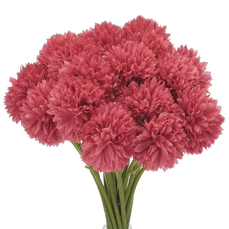 Artificial Flower Heads Silk Chrysanthemum Hydrangea Red Faux 24Pcs