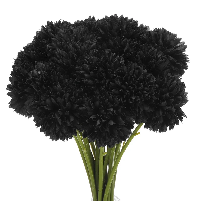 Artificial Flower Heads Silk Chrysanthemum Hydrangea Black Faux 24Pcs