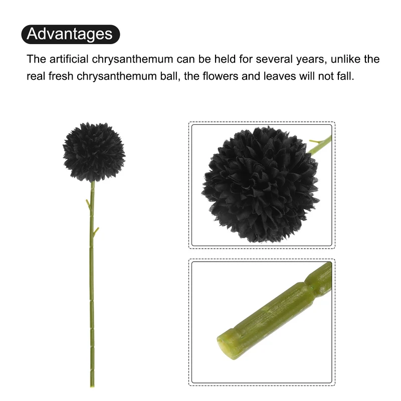 Artificial Flower Heads Silk Chrysanthemum Hydrangea Black Faux 24Pcs