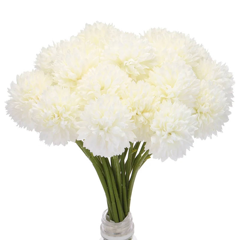 Artificial Flower Heads Silk Chrysanthemum Hydrangea Beige Faux 24Pcs