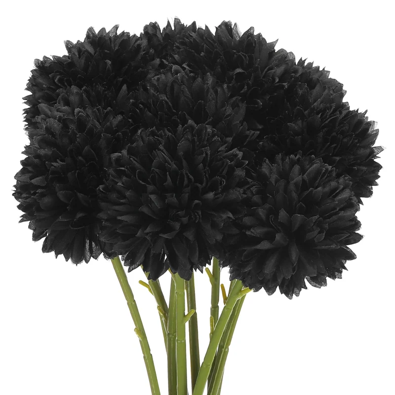 Artificial Flower Heads Silk Chrysanthemum Hydrangea Black Faux 12Pcs