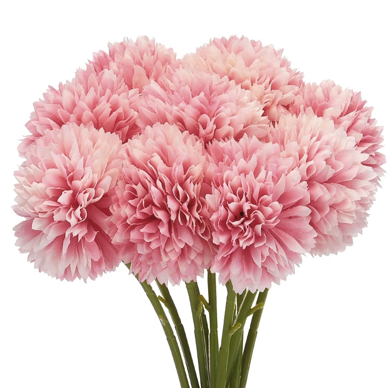 Artificial Flower Heads Silk Chrysanthemum Hydrangea Dark Pink Faux 12Pcs