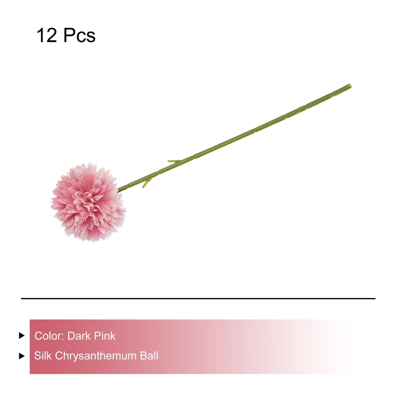 Artificial Flower Heads Silk Chrysanthemum Hydrangea Dark Pink Faux 12Pcs