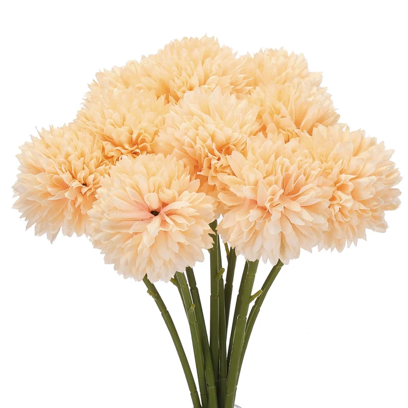 Artificial Flower Heads Silk Chrysanthemum Hydrangea Champagne Faux 12Pcs