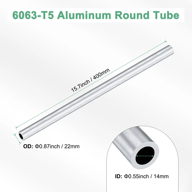 1-Pack 6063 Aluminum Round Tube, 14mmx22mm(IDxOD) 400mm Length Straight Tubing