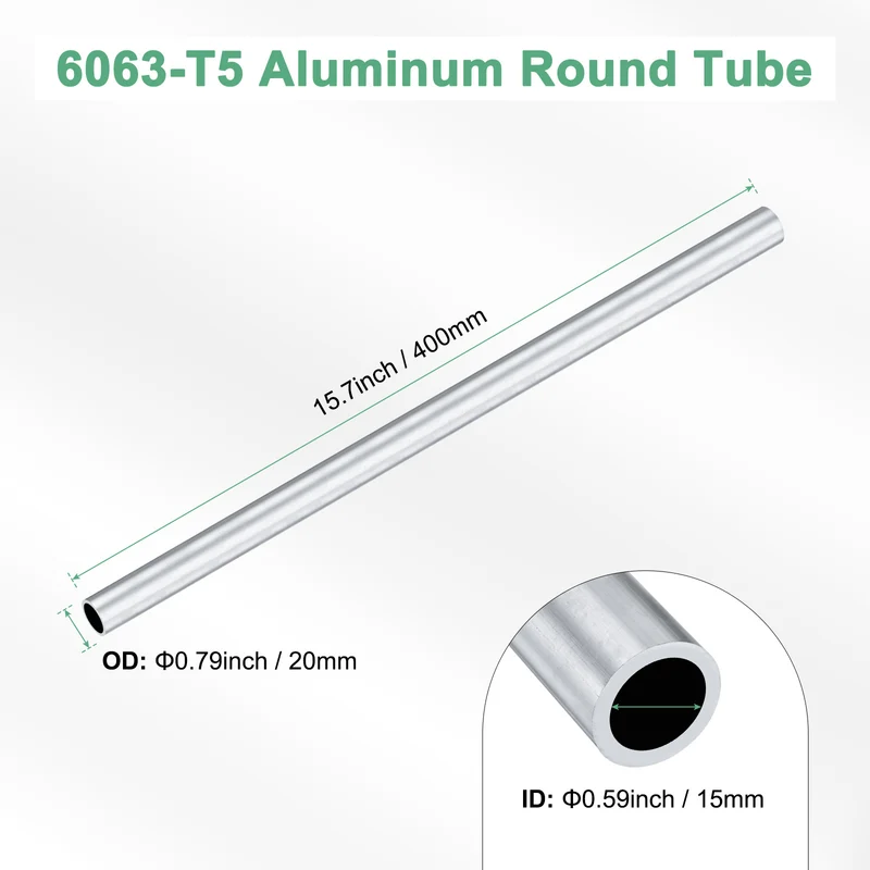 1-Pack 6063 Aluminum Round Tube, 15mmx20mm(IDxOD) 400mm Length Straight Tubing