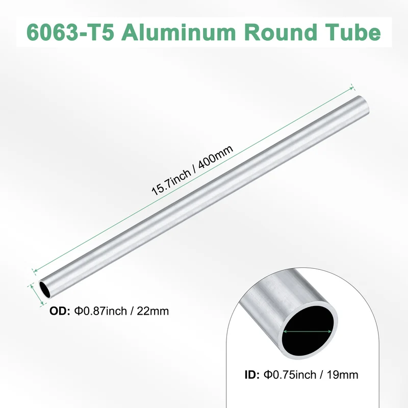 1-Pack 6063 Aluminum Round Tube, 19mmx22mm(IDxOD) 400mm Length Straight Tubing