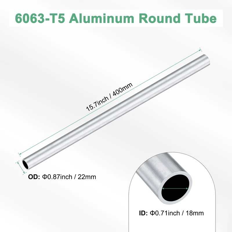 1-Pack 6063 Aluminum Round Tube, 18mmx22mm(IDxOD) 400mm Length Straight Tubing