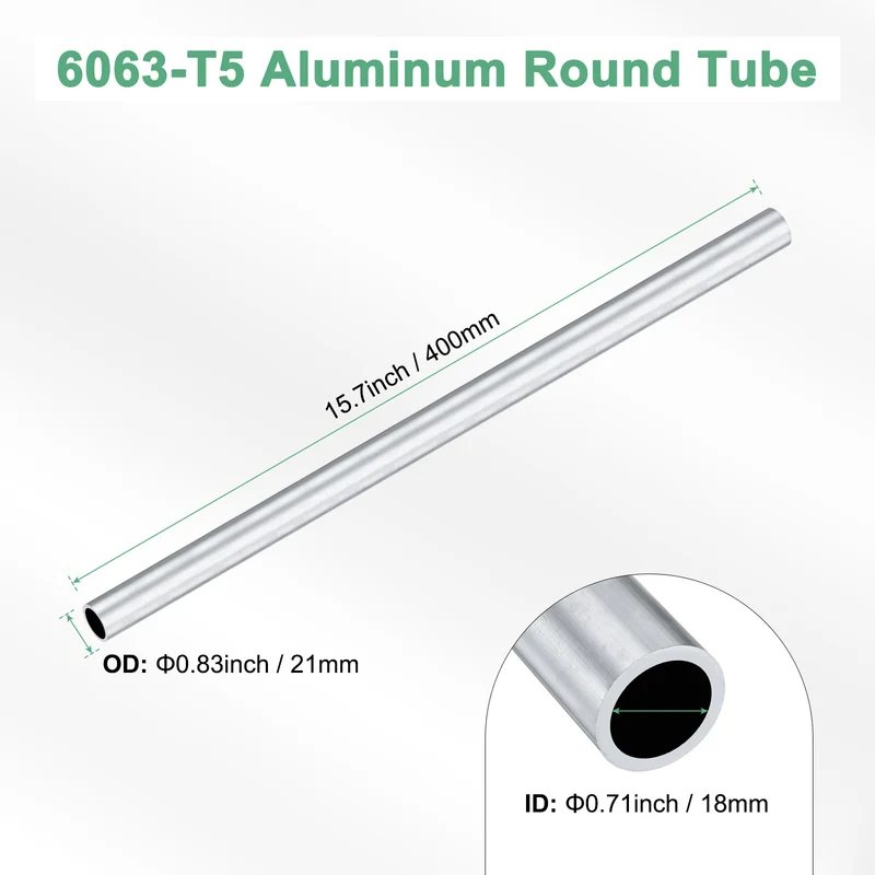 1-Pack 6063 Aluminum Round Tube, 18mmx21mm(IDxOD) 400mm Length Straight Tubing