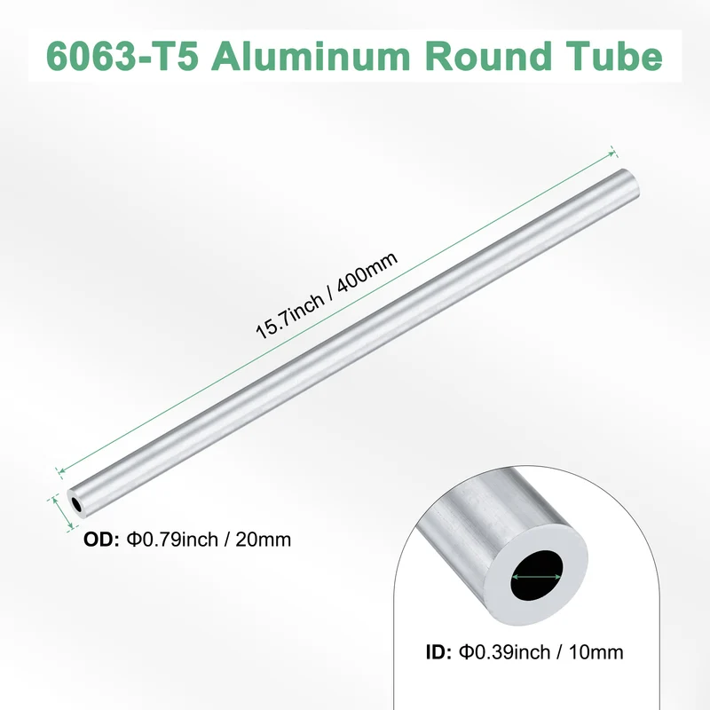 1-Pack 6063 Aluminum Round Tube, 10mmx20mm(IDxOD) 400mm Length Straight Tubing