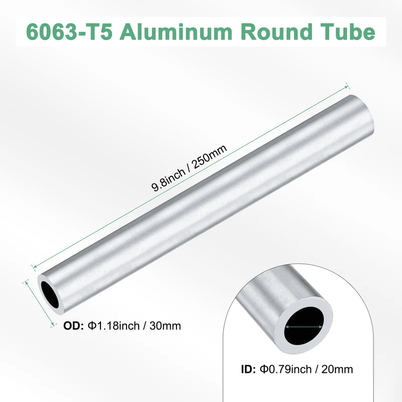 1-Pack 6063 Aluminum Round Tube, 20mmx30mm(IDxOD) 250mm Length Straight Tubing