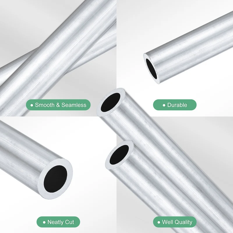 2-Pack 6063 Aluminum Round Tube, 16mmx24mm(IDxOD) 300mm Length Straight Tubing