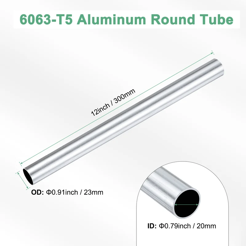 1-Pack 6063 Aluminum Round Tube, 20mmx23mm(IDxOD) 300mm Length Straight Tubing