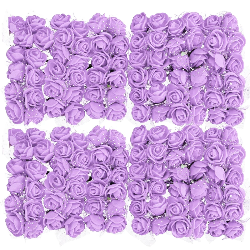 Artificial Rose Flower Heads, Purple Mini Faux Flowers 0.8 Inch-1 Inch 144Pcs