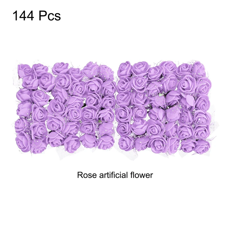 Artificial Rose Flower Heads, Purple Mini Faux Flowers 0.8 Inch-1 Inch 144Pcs
