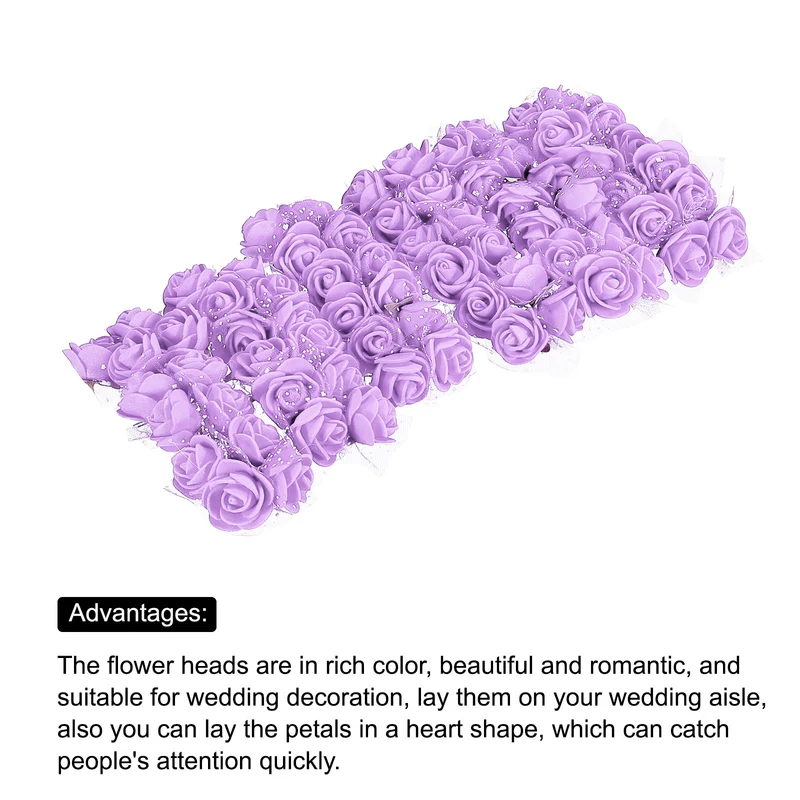 Artificial Rose Flower Heads, Purple Mini Faux Flowers 0.8 Inch-1 Inch 144Pcs