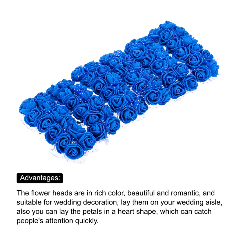 Artificial Rose Flower Heads, Bright Blue Mini Flowers 0.8 Inch-1 Inch 144Pcs