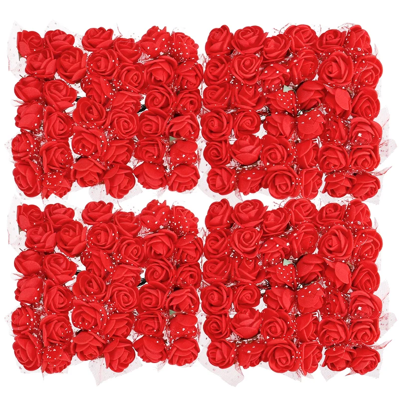 144Pcs Artificial Rose Flower Heads Red Mini Faux Flowers 0.8 Inch-1 Inch