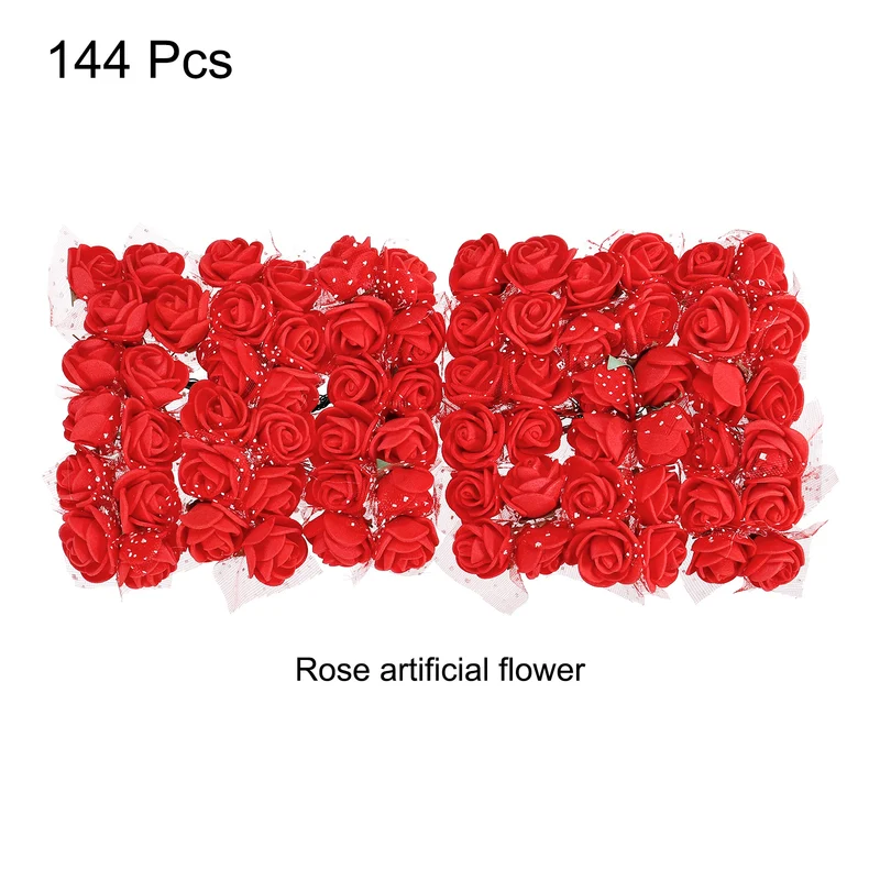 144Pcs Artificial Rose Flower Heads Red Mini Faux Flowers 0.8 Inch-1 Inch
