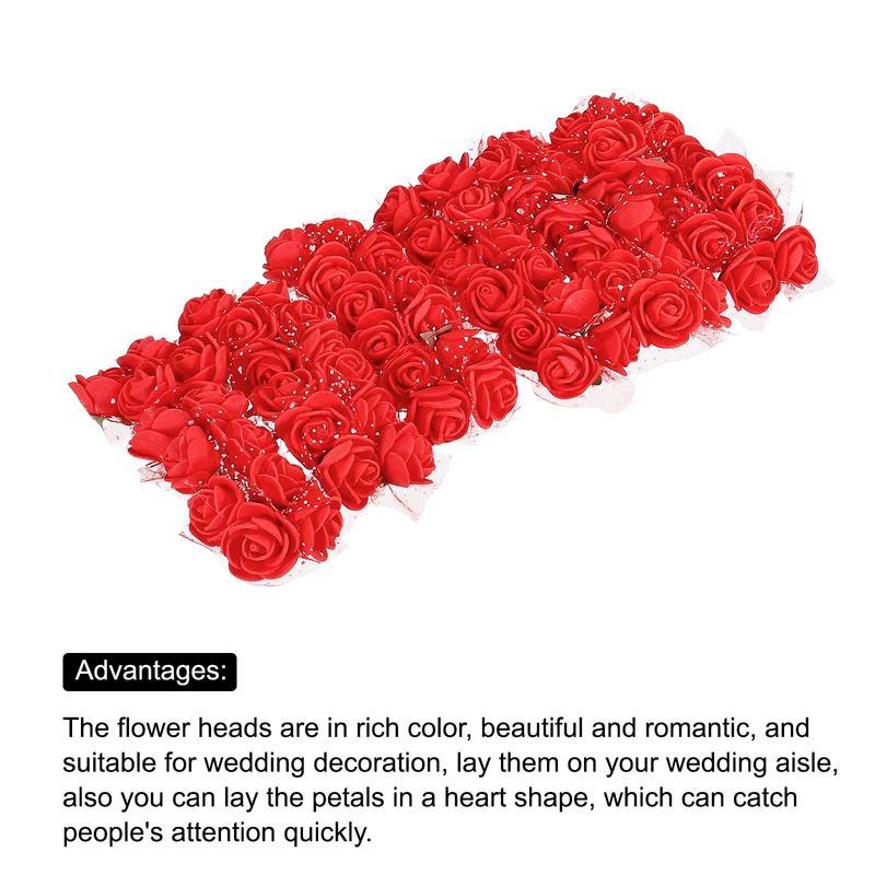 144Pcs Artificial Rose Flower Heads Red Mini Faux Flowers 0.8 Inch-1 Inch