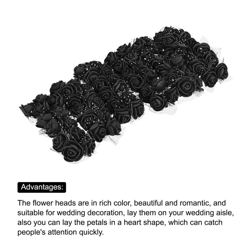 144Pcs Artificial Rose Flower Heads Black Mini Faux Flowers 0.8 Inch-1 Inch