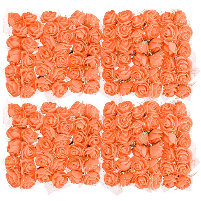 Artificial Rose Flower Heads, Orange Mini Faux Flowers 0.8 Inch-1 Inch 144Pcs