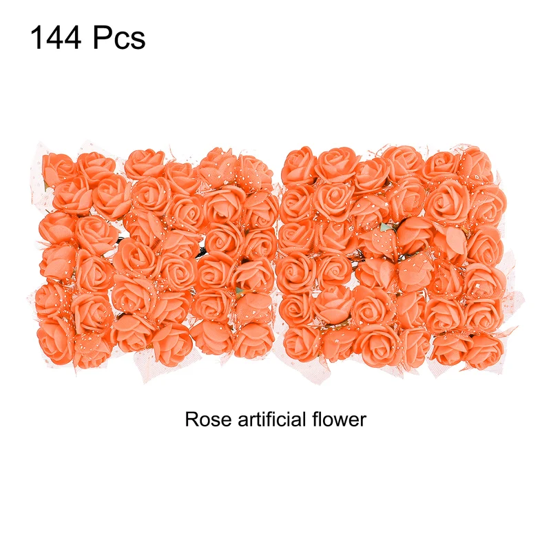 Artificial Rose Flower Heads, Orange Mini Faux Flowers 0.8 Inch-1 Inch 144Pcs