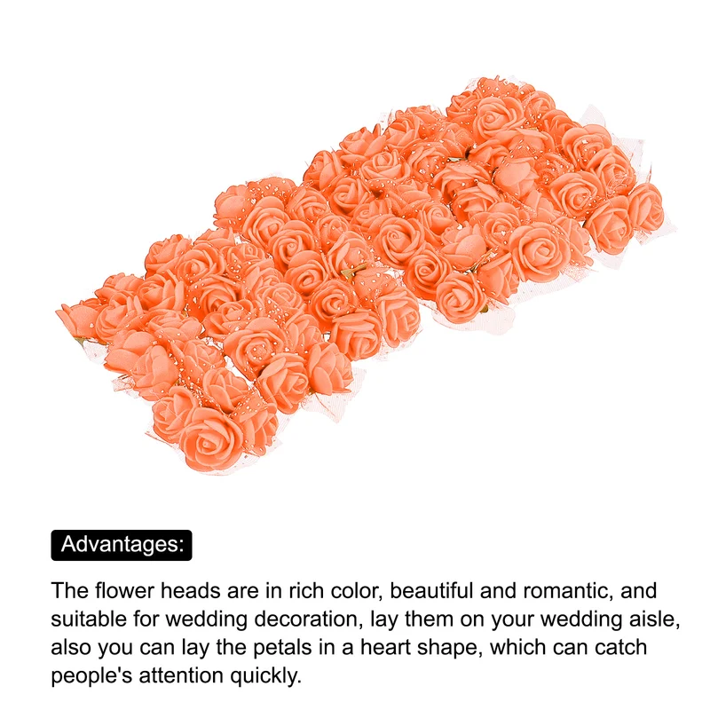 Artificial Rose Flower Heads, Orange Mini Faux Flowers 0.8 Inch-1 Inch 144Pcs