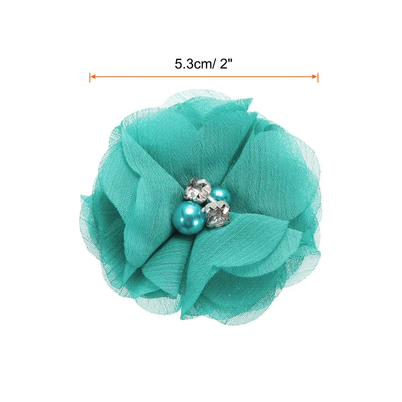Artificial Rhinestone Chiffon Flower Heads, Blue Faux Flowers 2 Inch 12Pcs