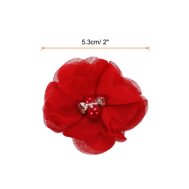 Artificial Rhinestone Chiffon Flower Heads, Dark Red Fake Flowers 2 Inch 12Pcs