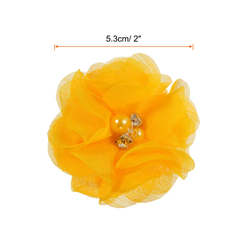 12Pcs Artificial Rhinestone Chiffon Flower Heads Gold Yellow Flowers 2 Inch