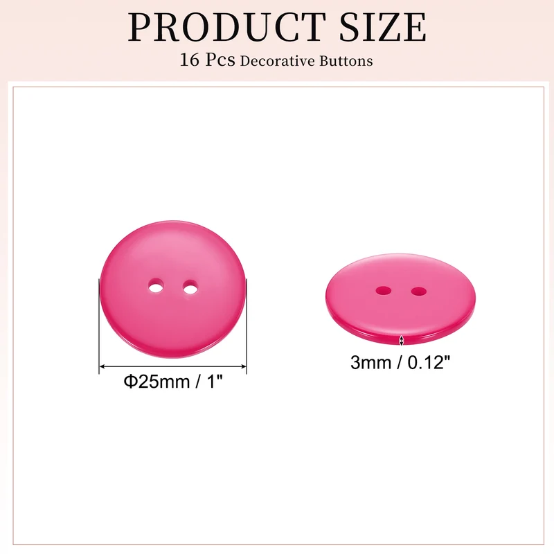16 Pcs 25mm Resin Sewing Buttons, 2 Hole for Sewing Coats Shirts, Rose Red
